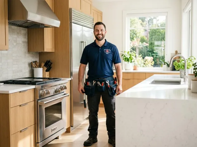 Appliance Repair Hero technician in a Agoura Hills, CA kitchen after an appliance repair